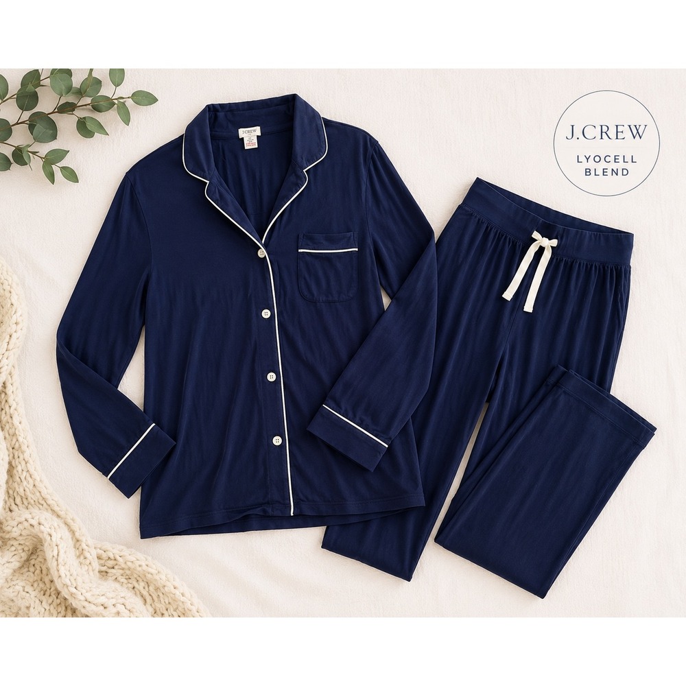 J.Crew Navy Pajama Set Lyocell Blend Button Front‎ Lounge Set Small